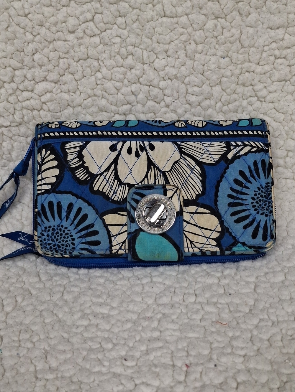 Vera Bradley Blue & Cream Floral Quilted Wallet with Turn-Lock